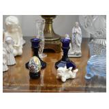 Decorative Egg, Angel Figurines, Religious Figurine, Cobalt Blue Glass Candlesticks