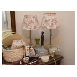 Vintage Table Lamps with Pink Roses Shades