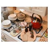 Vintage Dishes, Tea Kettle, Cutting Boards, Salt & Peppers