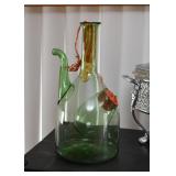 Vintage Green Glass Pitcher / Jug with Ice Holder 