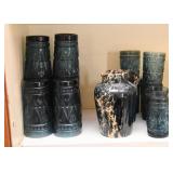 Vintage Blue Drinking Glasses, Pottery Pitcher