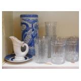 Chinese Pottery Vase, Vintage Cornucopia Pottery Vase, Drinking Glasses