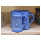 Vintage Blue Glass Mugs / Steins