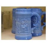 Vintage Blue Glass Mugs / Steins