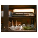 Enamel Baking Pans, Glass Dishes, Kitchen Utensils, Etc. 