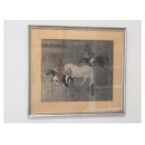 Asian Print with Horses, Framed (Approx. 22" L x 20" H including frame) Asian Print with Horses, Framed (Approx. 22" L x 20" H including frame)