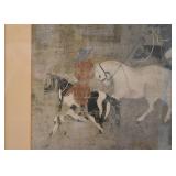 Asian Print with Horses, Framed (Approx. 22" L x 20" H including frame)