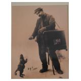 Framed Print of Organ Grinder with Monkey (Approx. 11.5" L x 13.5" H including frame)