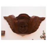 Wood Carved Cherub Angel Wall Shelf (Approx. 16" L x 6" H) Wood Carved Cherub Angel Wall Shelf (Approx. 16" L x 6" H)