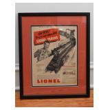 Vintage Lionel Trains Advertisement, Framed (Approx. 15.75"L x 19" H including frame)