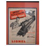 Vintage Lionel Trains Advertisement, Framed (Approx. 15.75"L x 19" H including frame) Vintage Lionel Trains Advertisement, Framed (Approx. 15.75"L x 19" H including frame)