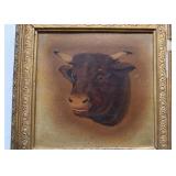 Antique Framed Steer Painting