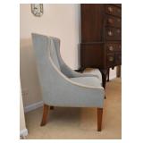 Blue Gray Accent Chair with Gold Piping