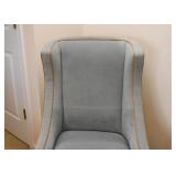 Blue Gray Accent Chair with Gold Piping