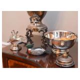 Silver Plate Serving Pieces, Duck Decoy Figurine