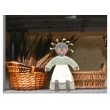 Home Decor - Baskets, Feathers, Black Americana Wood Doll