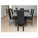 Contemporary Dining Table (Stone Top) & Set of 6 Black Dining Chairs