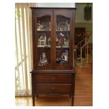 Wood Display Cabinet with 2 Drawers & Glass Shelves
