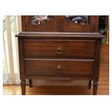 Wood Display Cabinet with 2 Drawers & Glass Shelves