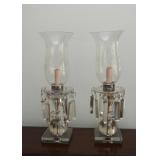 Pair of Hurricane Lamps with Crystals