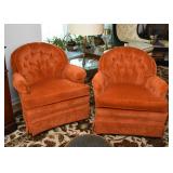 Pair of Orange Tufted Armchairs
