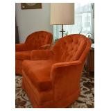 Pair of Orange Tufted Armchairs