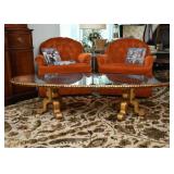 Vintage Oval Cocktail / Coffee Table (Stone Top & Gold Base)