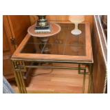 Vintage End Table with Brass Base & Glass Top