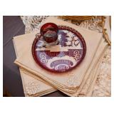 Ruby Glass Christmas Plate & Mug, Table Linens