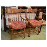 Pair of Vintage Oak Chairs with Casters