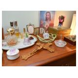 Perfumes, Colognes, Fragrances, Vanity Items, Jewelry Boxes, Crucifix