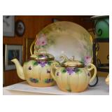 Violets Teapot & Lidded Jar, Hand Painted Porcelain Plate