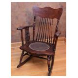 Antique Rocking Chair with Tooled Leather Seat