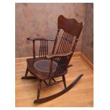 Antique Rocking Chair with Tooled Leather Seat
