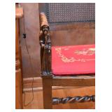 Antique Wood Carved Armchair with Rush Back & Needlepoint Seat 