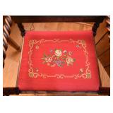 Antique Wood Carved Armchair with Rush Back & Needlepoint Seat 