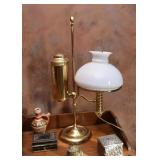 Brass Desk Lamp with Milk Glass Shade