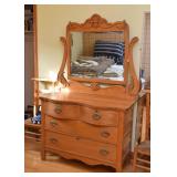 Antique Oak Chest of Drawers with Mirror (Serpentine Top Drawers)