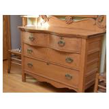 Antique Oak Chest of Drawers with Mirror (Serpentine Top Drawers)