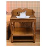 Antique Washstand with Enamelware Pitcher & Bowl