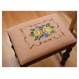 Antique Stool with Needlepoint Seat