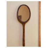 Old Wooden Tennis Racket Wall Mirror