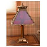 Brass Table Lamp with Red Glass Shade