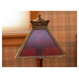 Brass Table Lamp with Red Glass Shade