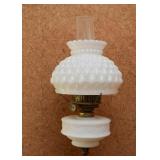 Hurricane Oil Lamp with Ornate, Sculptural Brass Base & Milk Glass