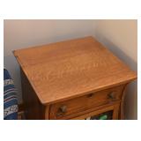 Antique Oak Side Table with Stained Glass Door