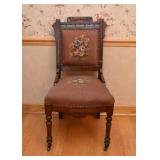 Antique Victorian Parlor Chair with Needlepoint Seat & Back