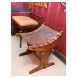 Vintage Wooden Chair / Seat with Tooled Leather (Aztec / Mayan Theme)