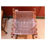Vintage Wooden Chair / Seat with Tooled Leather (Aztec / Mayan Theme)
