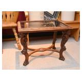Carved Wood Table with Glass Top